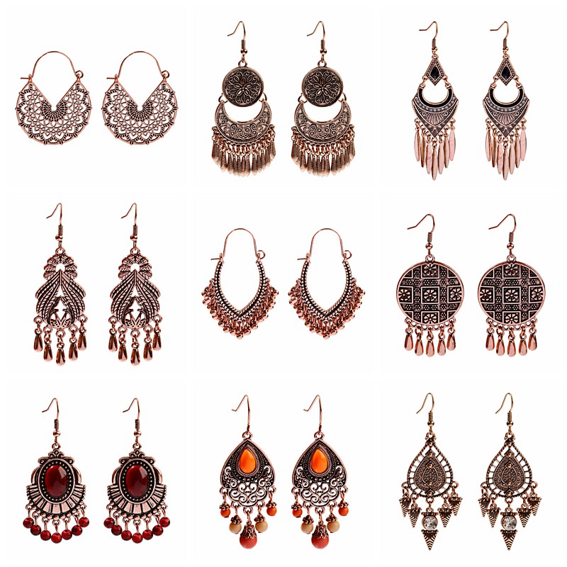 Ethnic Fashion India - Brincos Dangle Dourados para Mulheres, Vintage,