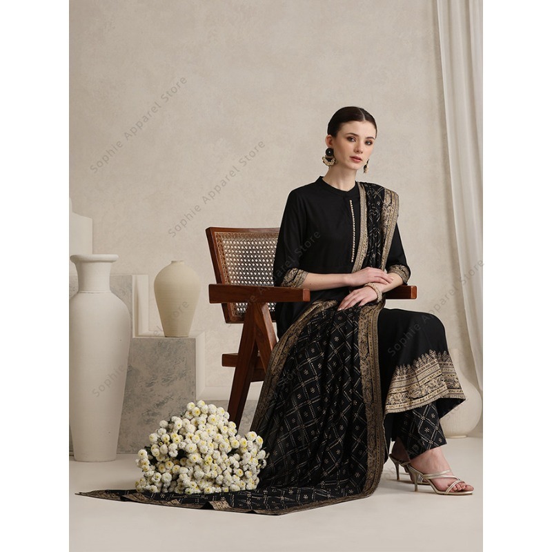 Elegante preto indiano salwar  - Salwar Kameez Set avaliação e preço